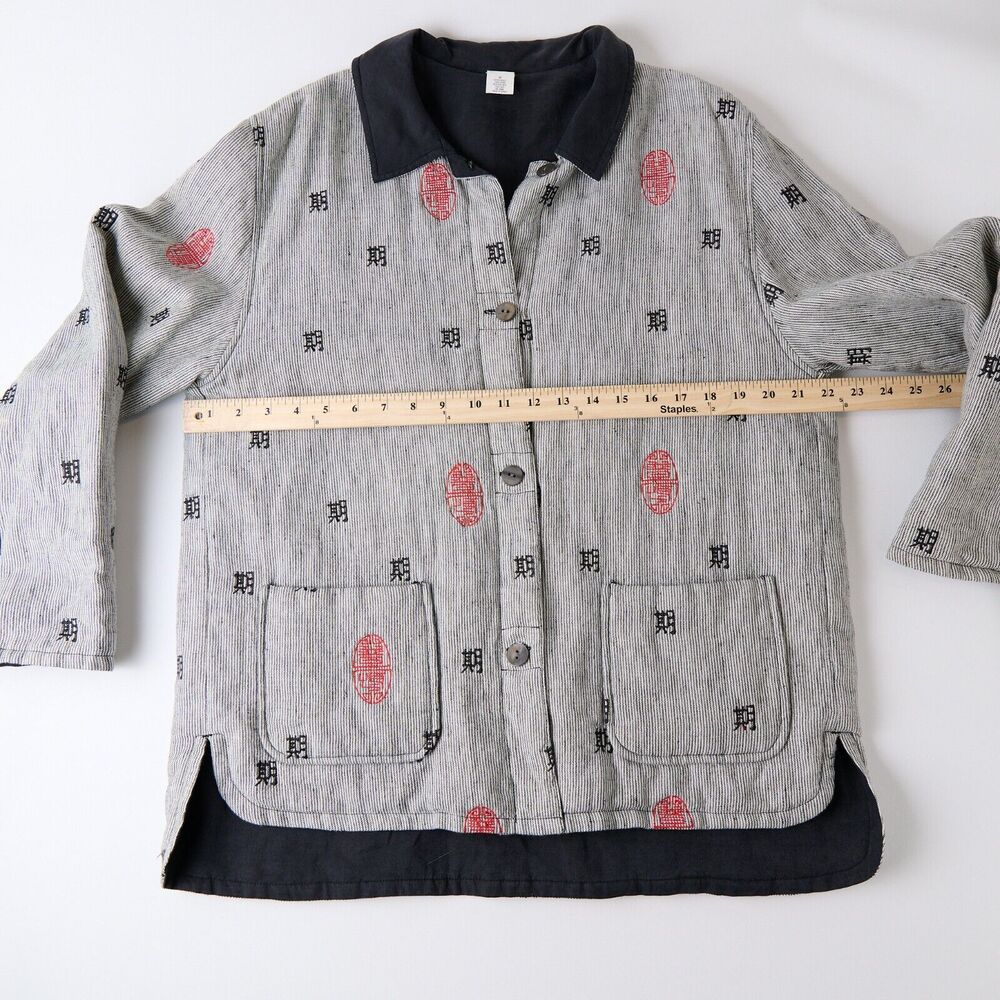 Wildroot Womens L Reversible Linen Silk Jacket & Top Set Lagenlook Embroidered - Picture 7 of 16